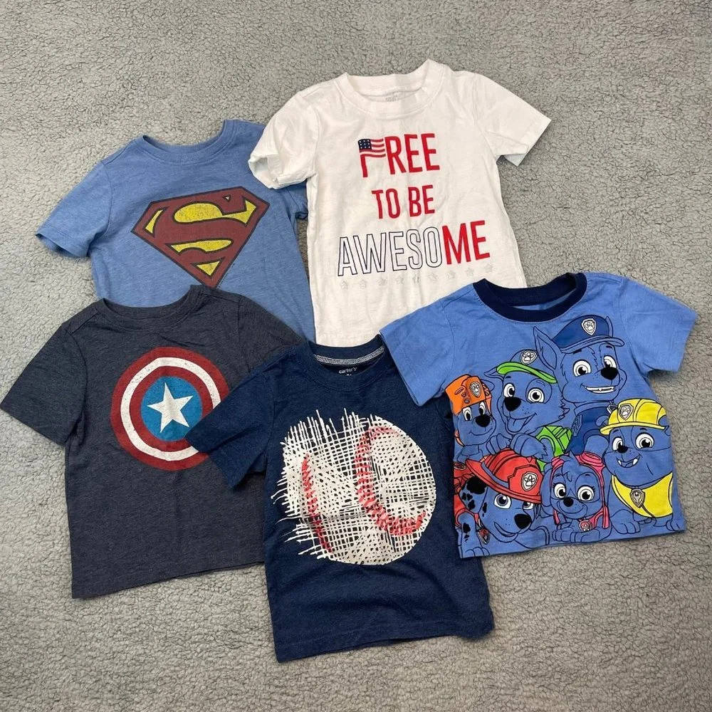Marvel & DC Shirts Bundle LOT Set of 5 Toddler Boys Size 2T Nick Jr Paw Patrol